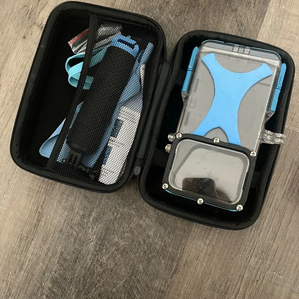 Blue and Black Protective Case with Accessories